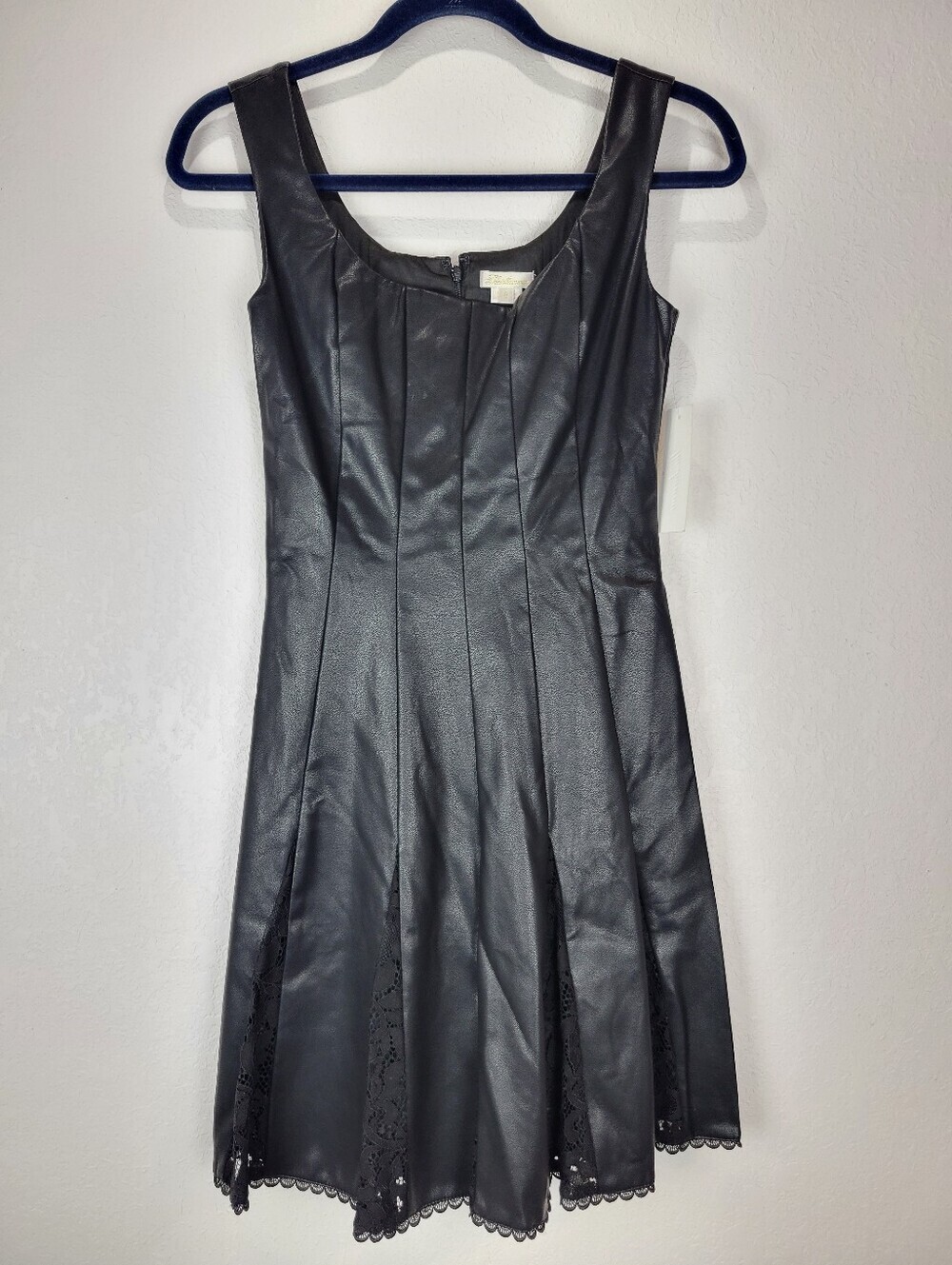 NWT Shoshanna Everett Black Faux Leather and Lace Fit & Flare Mini Dress Sz 0 - Picture 5 of 16